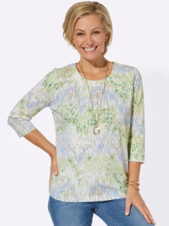 3/4-Arm-Shirt mit Falten am Ausschnitt