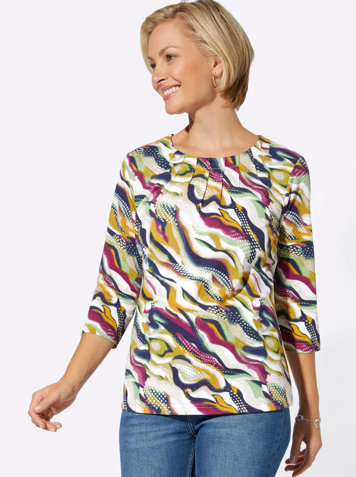 3/4-Arm-Shirt mit Faltenpartie