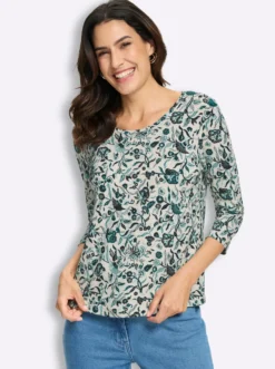 3/4-Arm-Shirt mit floralem Alloverprint