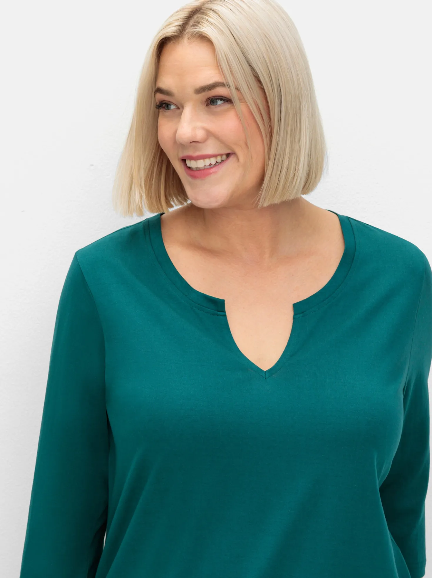 3/4-Arm-Shirt mit geschlitztem Ausschnitt
