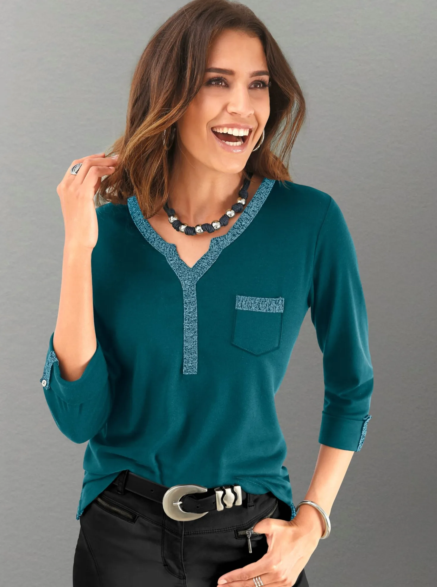 3/4-Arm-Shirt mit Glitzer-Details