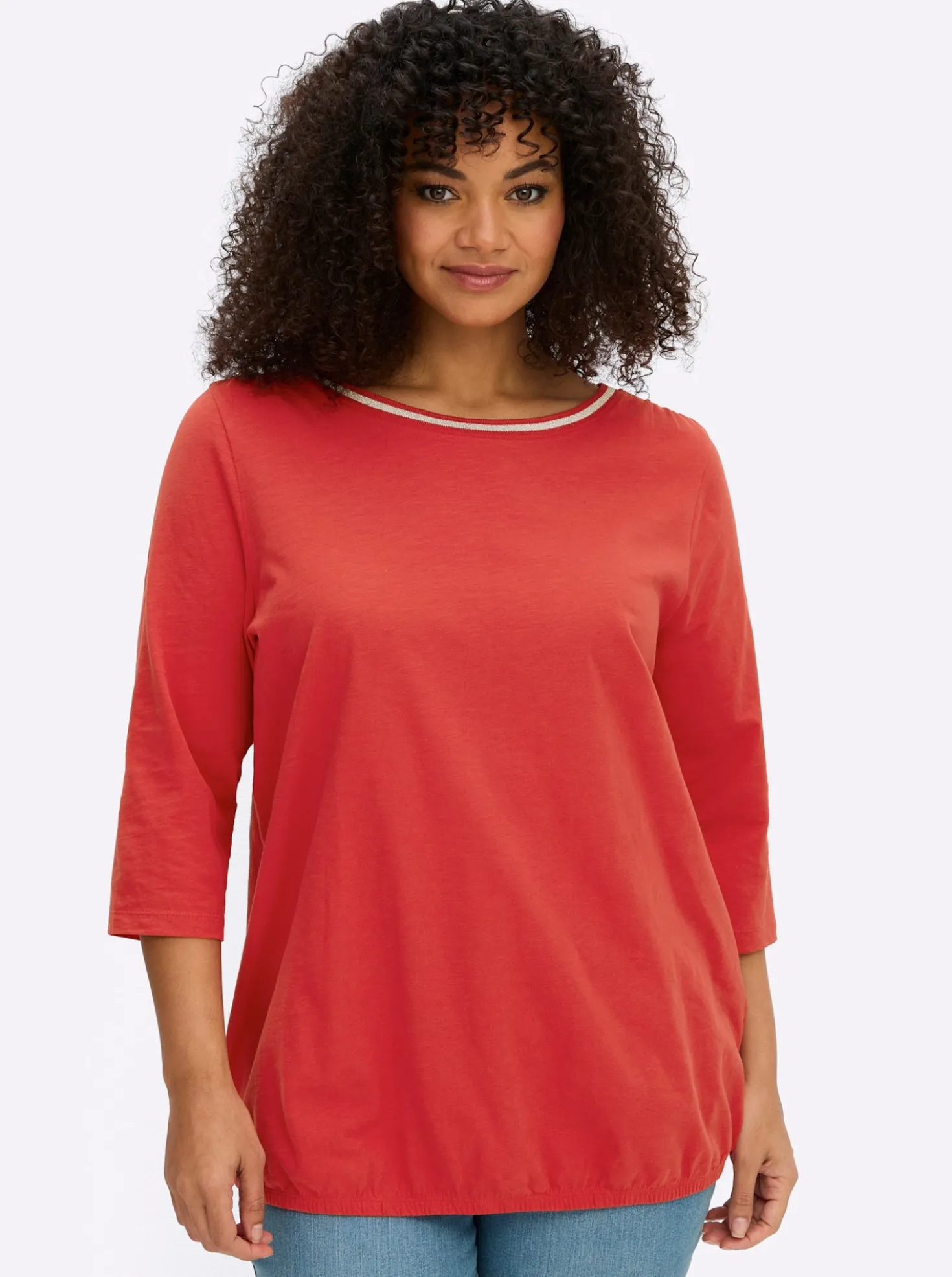3/4-Arm-Shirt mit Glitzergarn am Ausschnitt