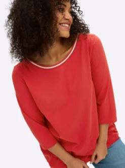 3/4-Arm-Shirt mit Glitzergarn am Ausschnitt