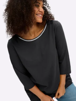 3/4-Arm-Shirt mit Glitzergarn am Ausschnitt