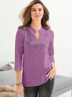 3/4-Arm-Shirt mit Glitzersteinchen