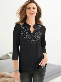 3/4-Arm-Shirt mit Glitzersteinchen