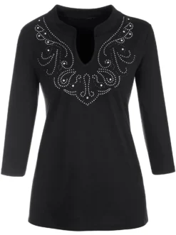 3/4-Arm-Shirt mit Glitzersteinchen