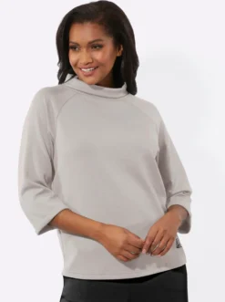 3/4-Arm-Shirt mit halsfernem Rollkragen