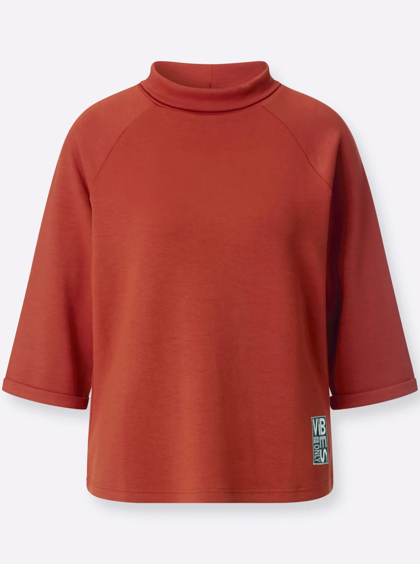 3/4-Arm-Shirt mit halsfernem Rollkragen
