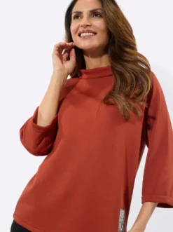 3/4-Arm-Shirt mit halsfernem Rollkragen