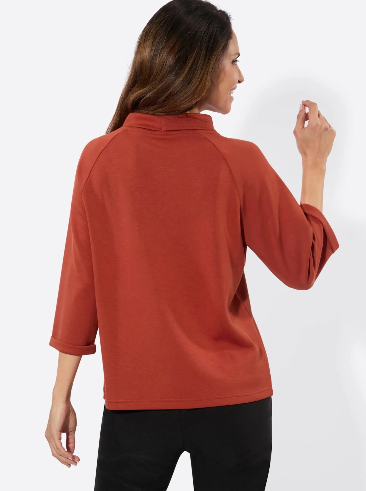 3/4-Arm-Shirt mit halsfernem Rollkragen