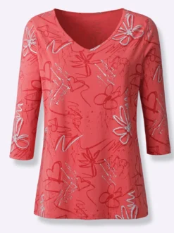 3/4-Arm-Shirt mit Herzen und Blüten verziert