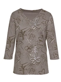 3/4-Arm-Shirt mit Herzen und Blüten verziert
