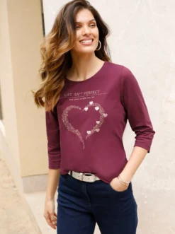 3/4-Arm-Shirt mit Herz-Motiv