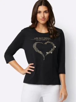 3/4-Arm-Shirt mit Herz-Motiv