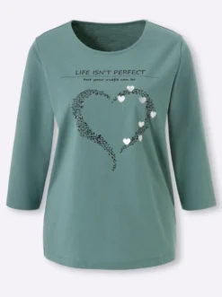 3/4-Arm-Shirt mit Herz-Motiv