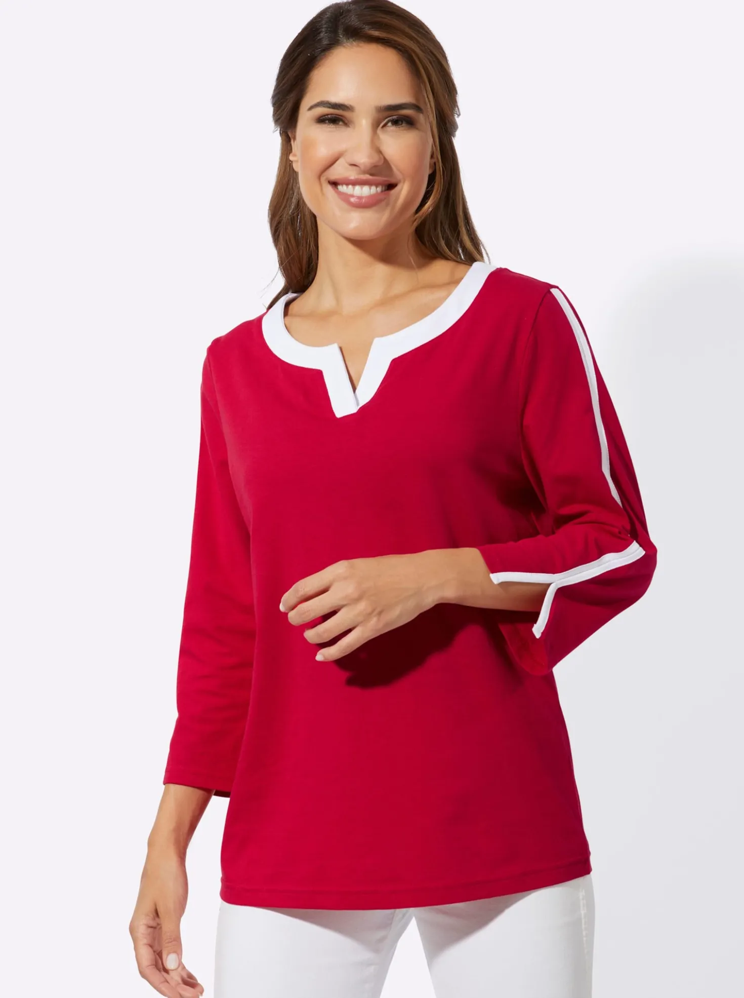 3/4-Arm-Shirt mit kontrastfarbenen Details