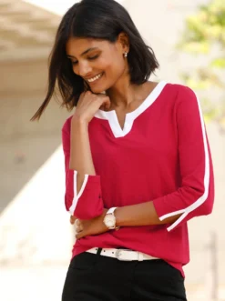3/4-Arm-Shirt mit kontrastfarbenen Details