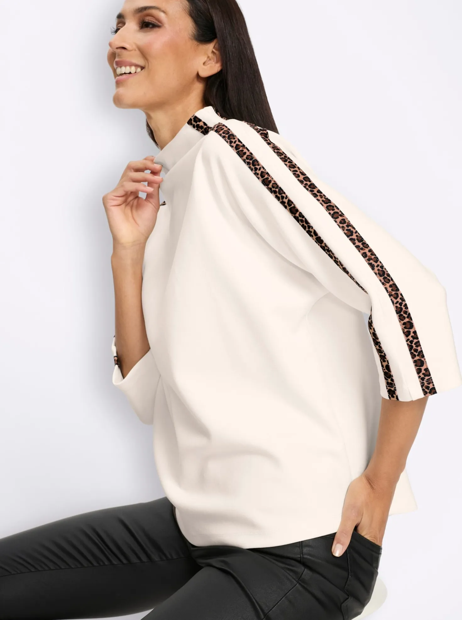 3/4-Arm-Shirt mit Leo-Akzenten
