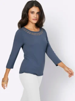 3/4-Arm-Shirt mit Lochmuster
