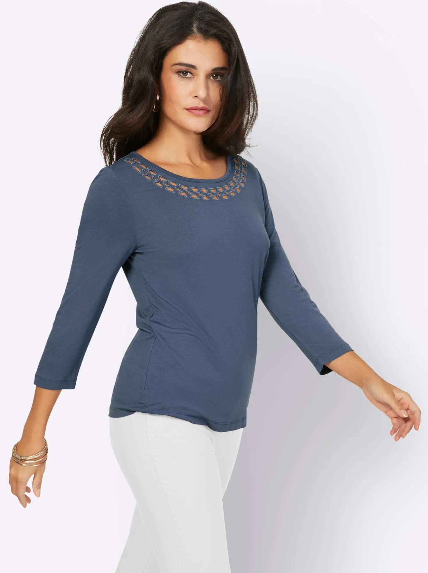 3/4-Arm-Shirt mit Lochmuster