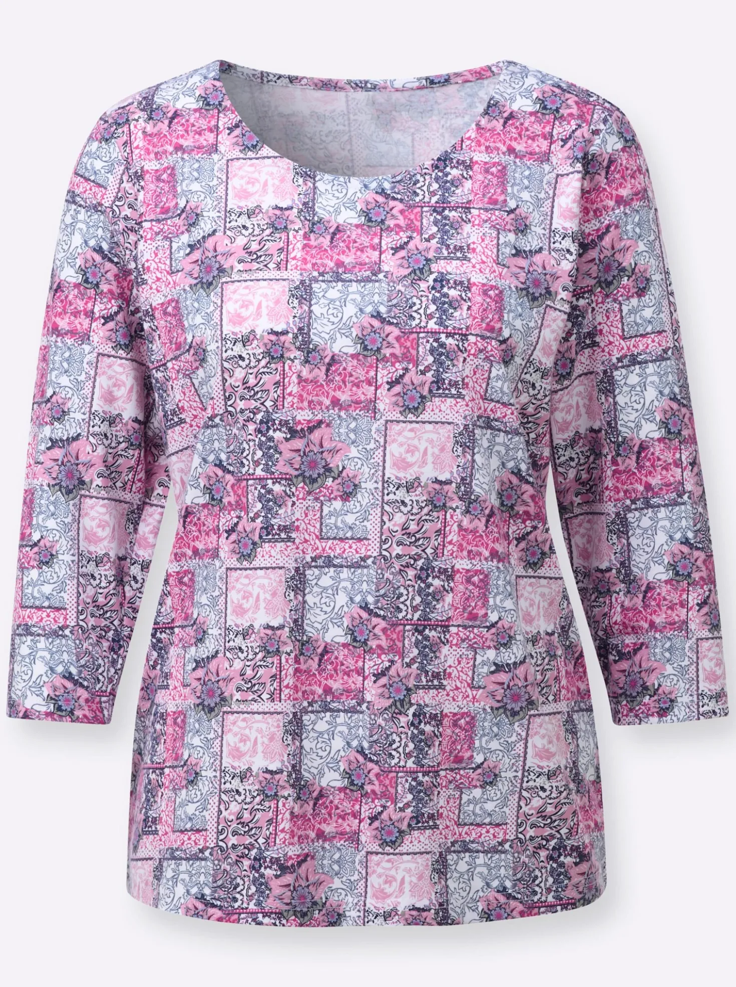 3/4-Arm-Shirt mit Patchwork-Dessin