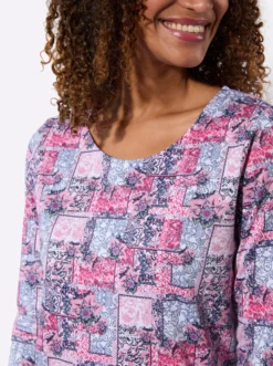 3/4-Arm-Shirt mit Patchwork-Dessin