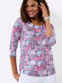 3/4-Arm-Shirt mit Patchwork-Dessin