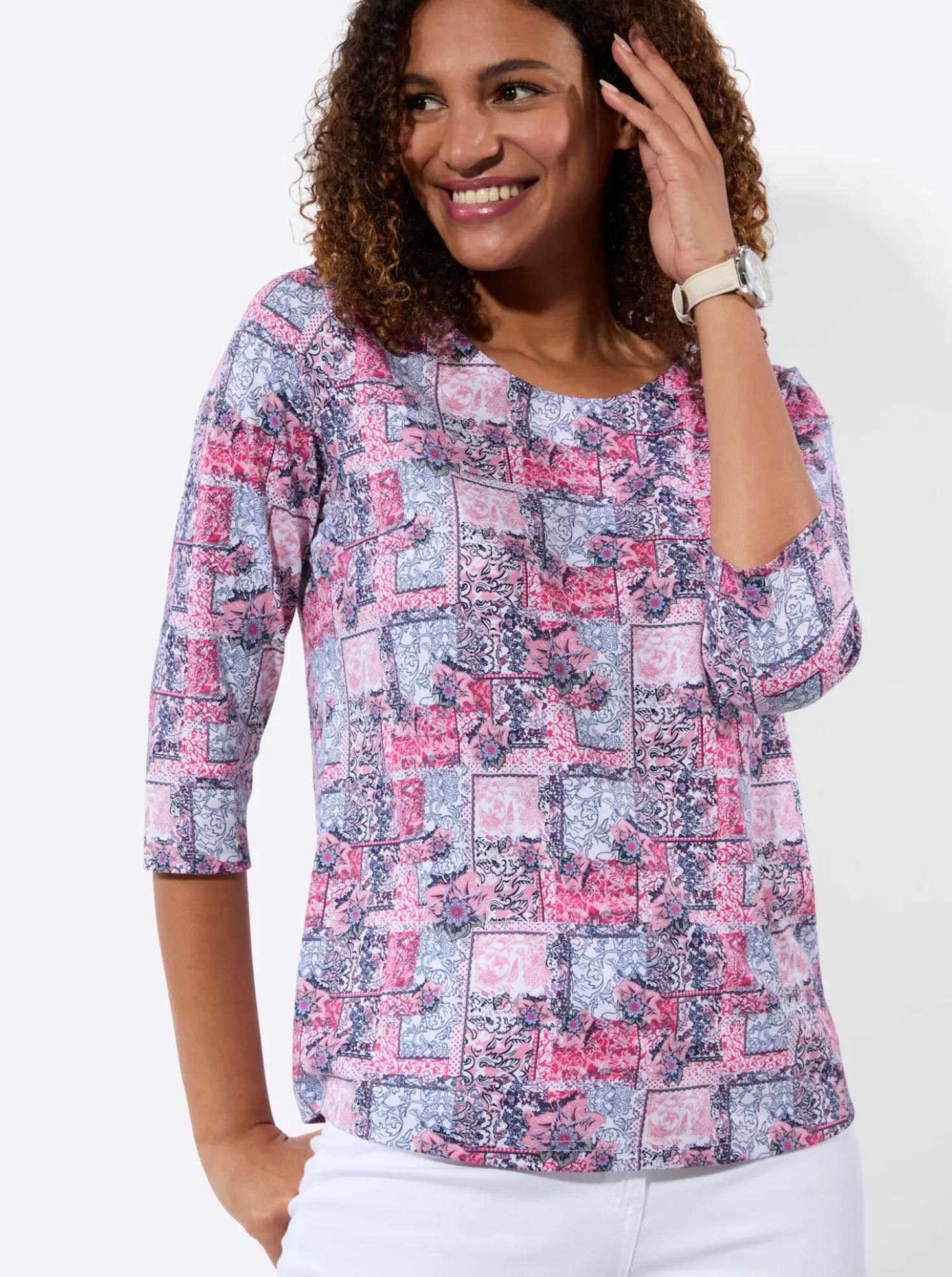 3/4-Arm-Shirt mit Patchwork-Dessin