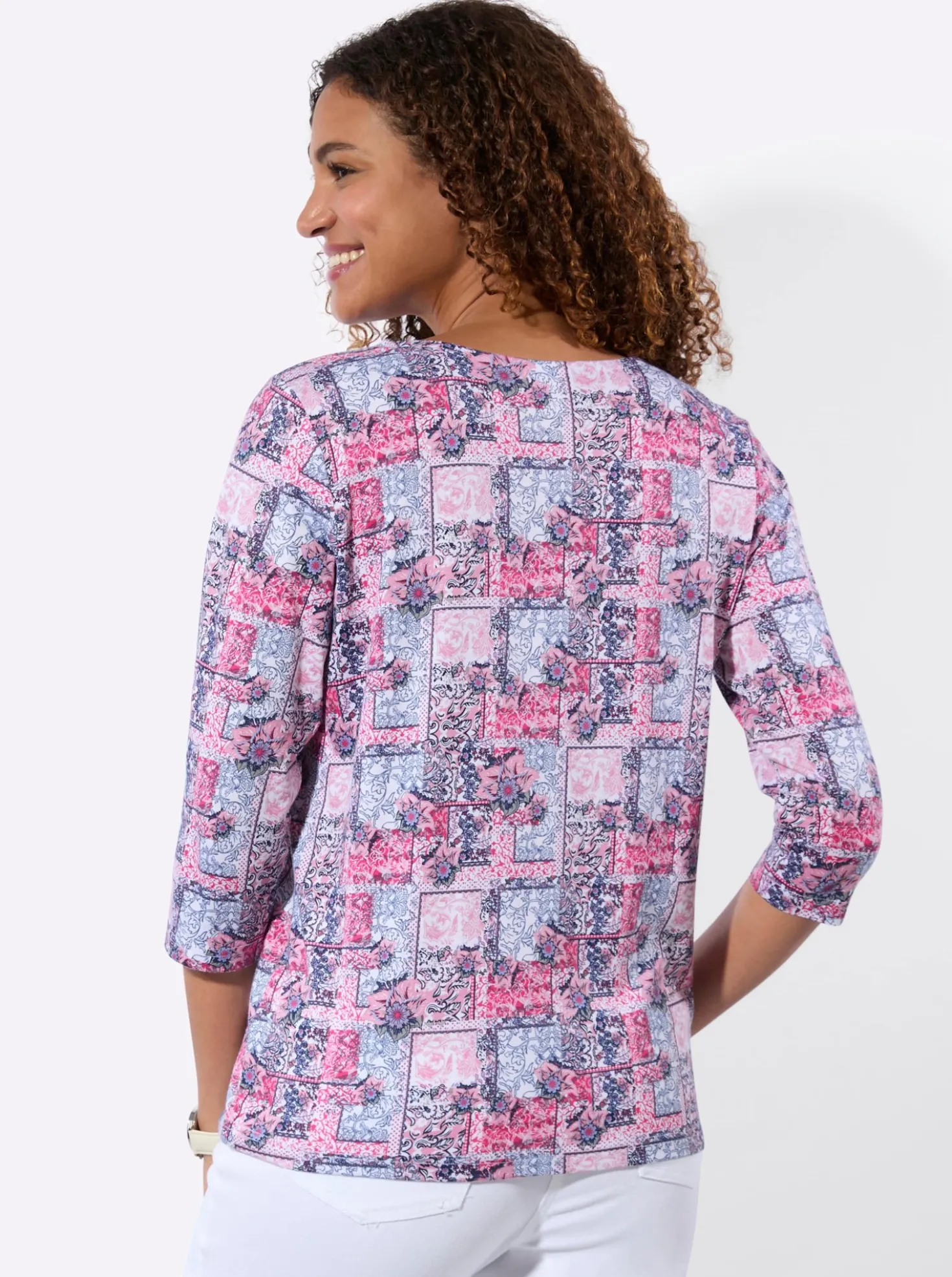 3/4-Arm-Shirt mit Patchwork-Dessin