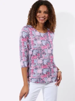 3/4-Arm-Shirt mit Patchwork-Dessin