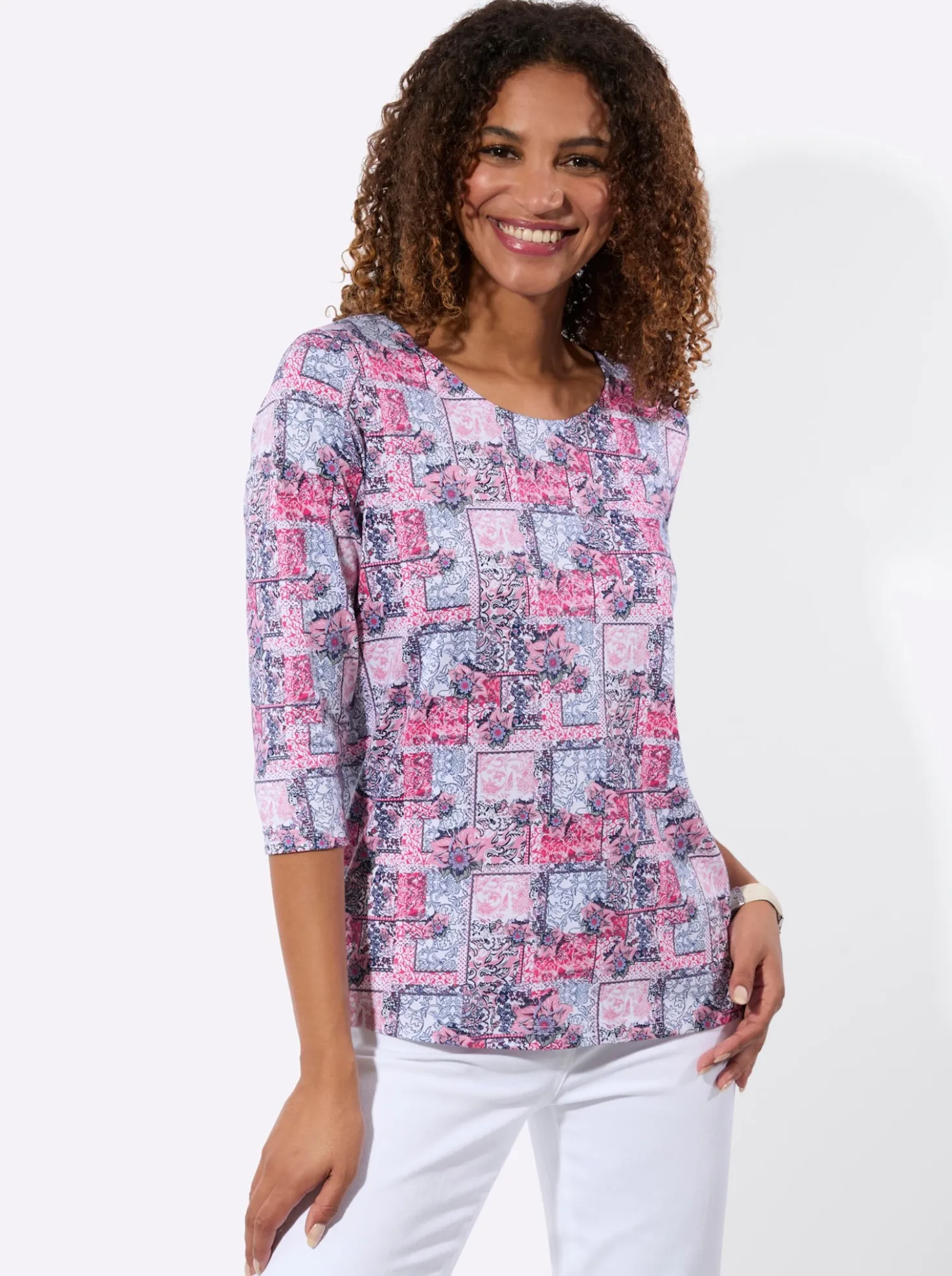 3/4-Arm-Shirt mit Patchwork-Dessin