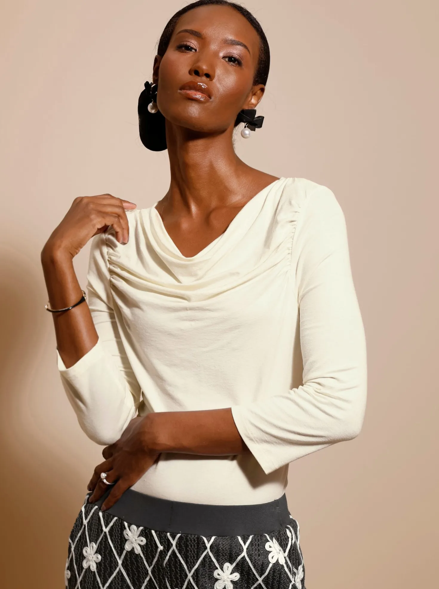 3/4-Arm-Shirt mit Raffungen