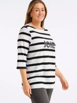 3/4-Arm-Shirt mit Ringeln und Front-Patches