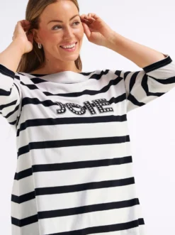 3/4-Arm-Shirt mit Ringeln und Front-Patches