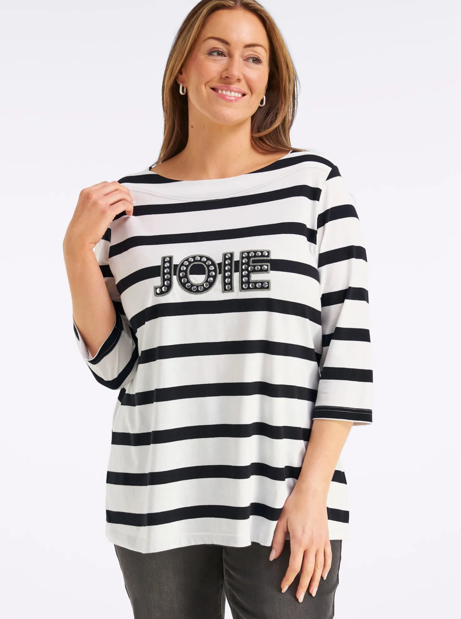 3/4-Arm-Shirt mit Ringeln und Front-Patches