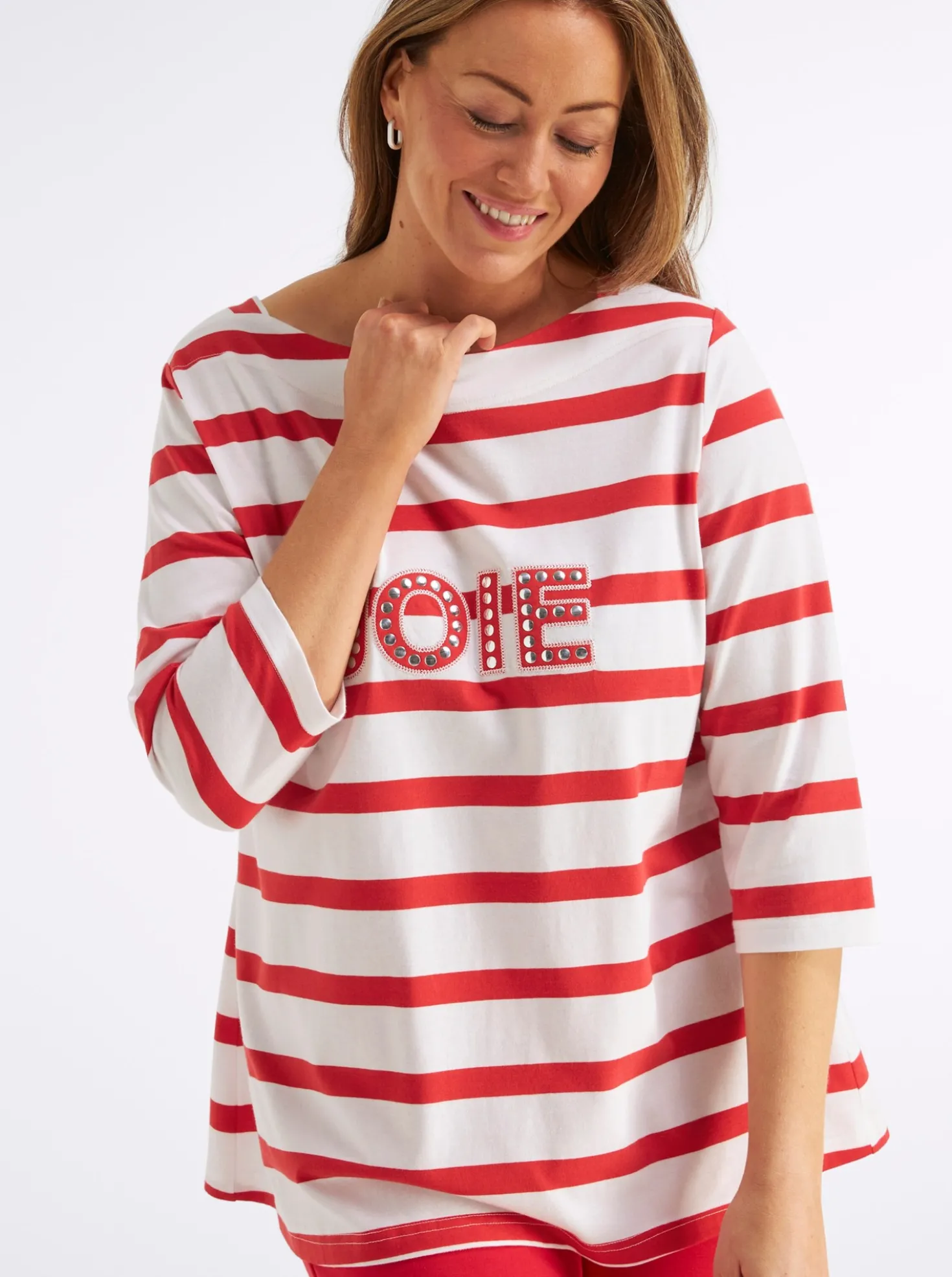 3/4-Arm-Shirt mit Ringeln und Front-Patches