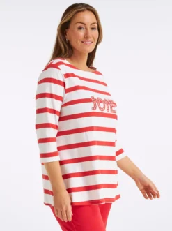 3/4-Arm-Shirt mit Ringeln und Front-Patches