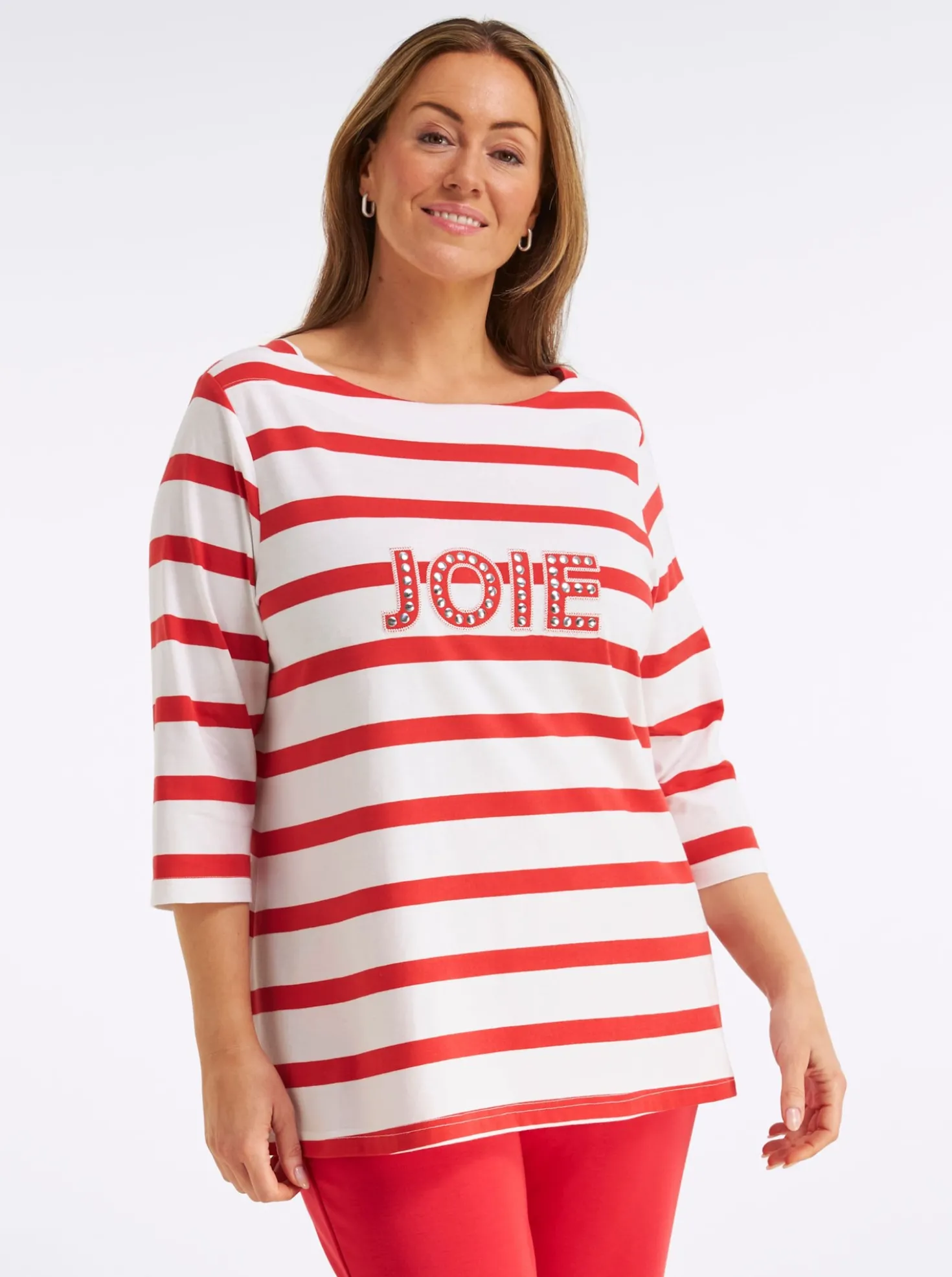 3/4-Arm-Shirt mit Ringeln und Front-Patches