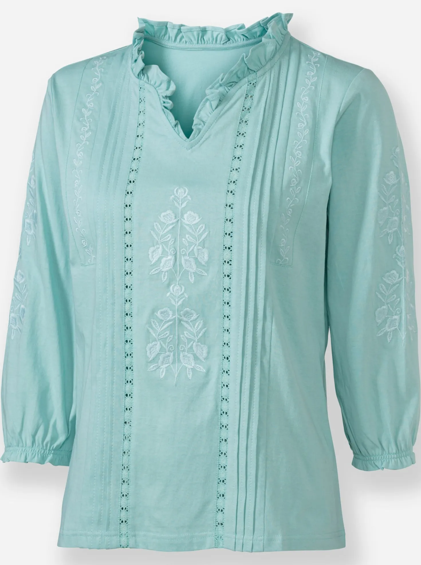 3/4-Arm-Shirt mit Rüschen am Ausschnitt
