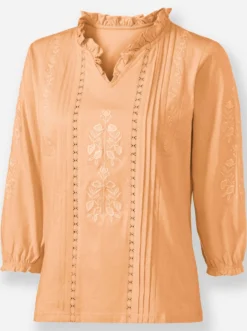 3/4-Arm-Shirt mit Rüschen am Ausschnitt