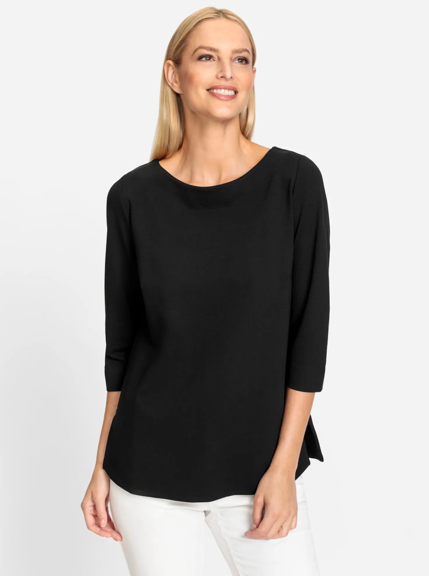 3/4-Arm-Shirt mit Rundhals-Ausschnitt
