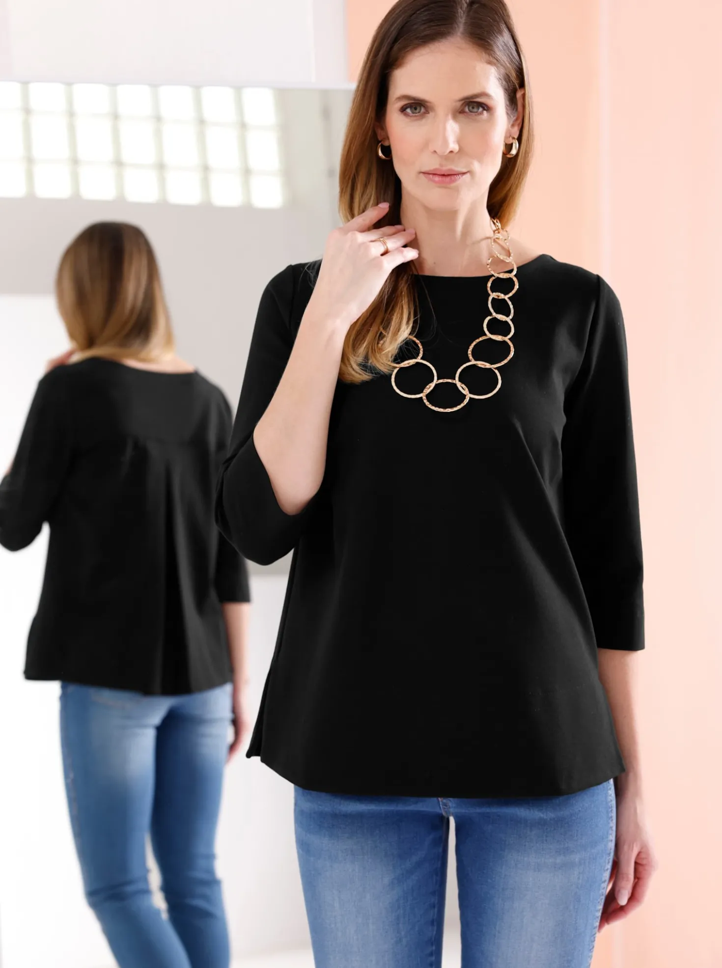3/4-Arm-Shirt mit Rundhals-Ausschnitt