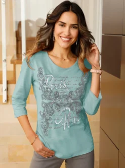 3/4-Arm-Shirt mit Rundhals-Ausschnitt