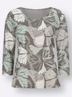 3/4-Arm-Shirt mit Schmetterlings-Print