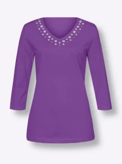 3/4-Arm-Shirt mit silberfarbenem Folien-Print