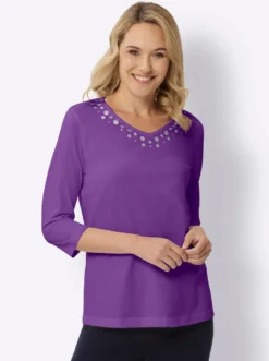 3/4-Arm-Shirt mit silberfarbenem Folien-Print
