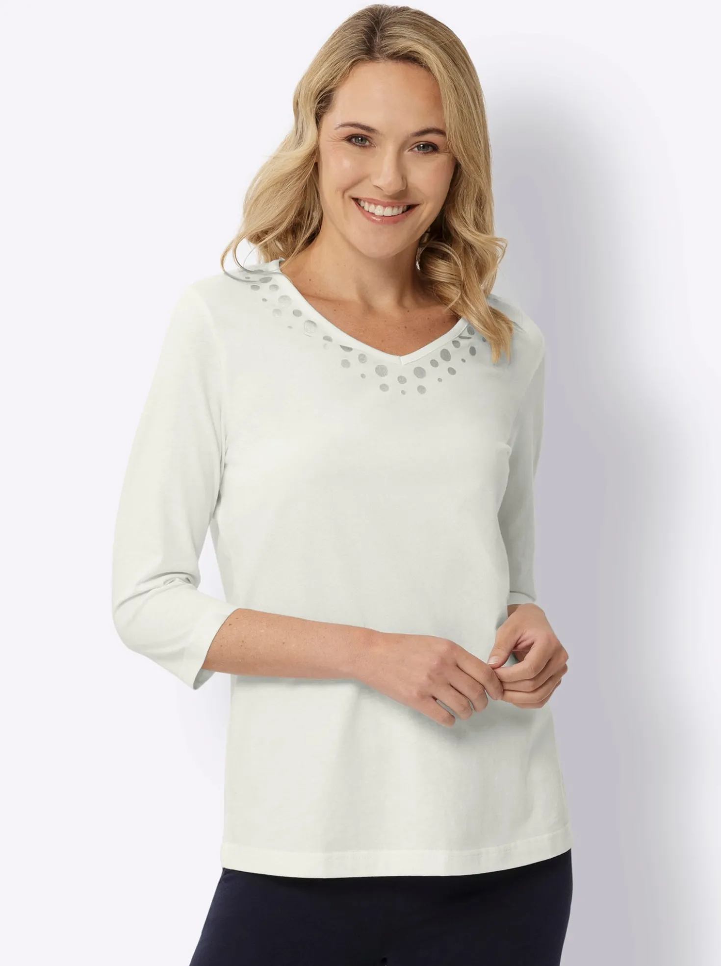 3/4-Arm-Shirt mit silberfarbenem Folien-Print