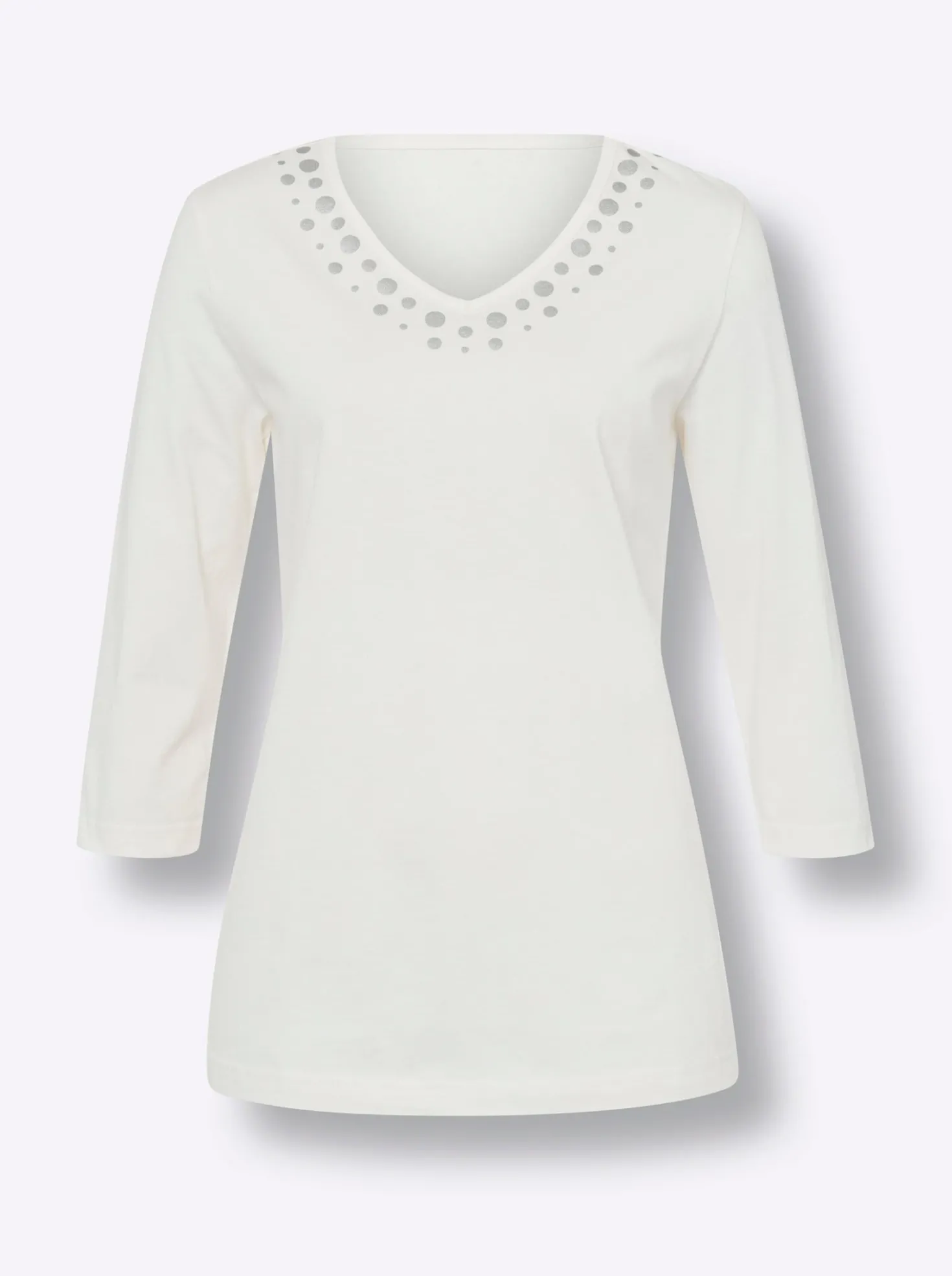 3/4-Arm-Shirt mit silberfarbenem Folien-Print