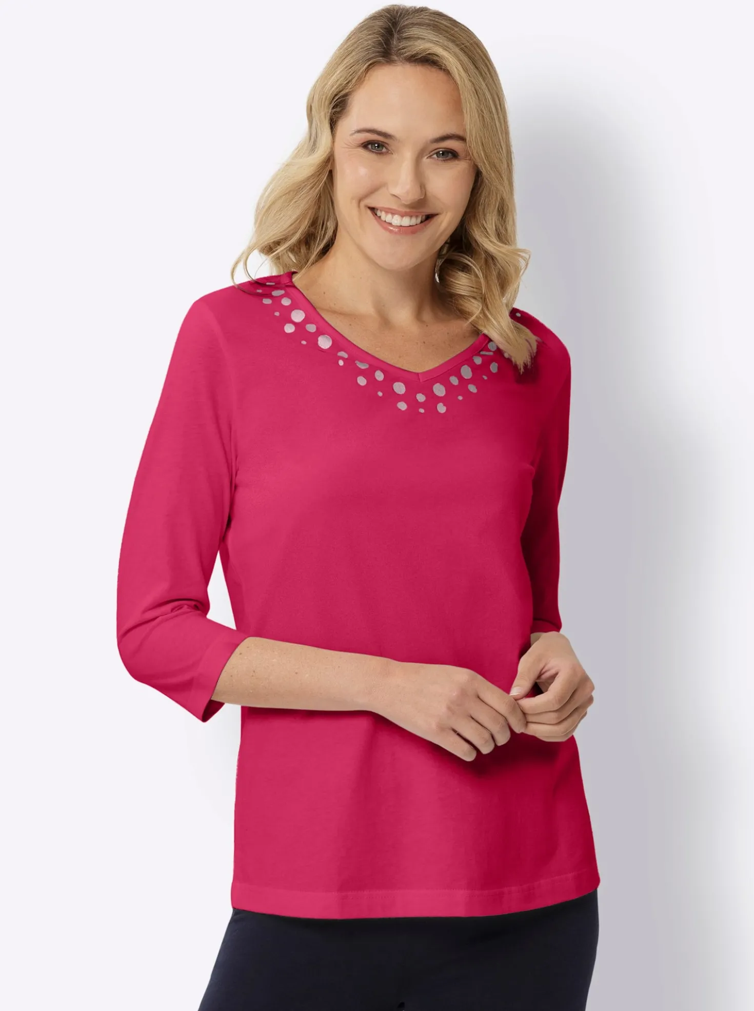 3/4-Arm-Shirt mit silberfarbenem Folien-Print